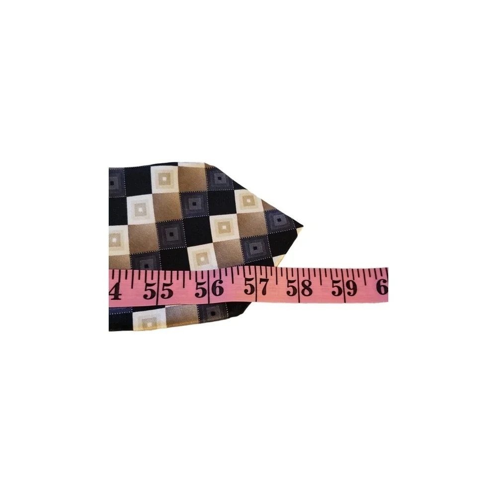 George Black Tan Cream‎ Gradient Squares Geometric Checks Mens Neck Tie Modern